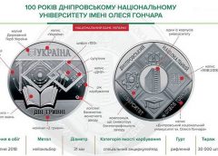 НБУ выпустил памятную монету из нейзильбера "100 років Дніпровському національному університету імені Олеся Гончара"