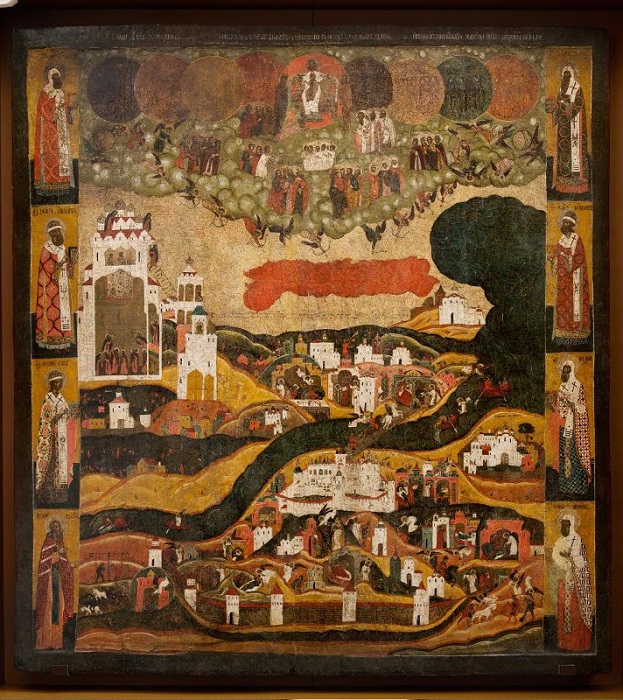 Икона "Видение хутынского пономаря Тарасия". вторая половина XVII в., 141х113 см, дерево, левкас, темпера.