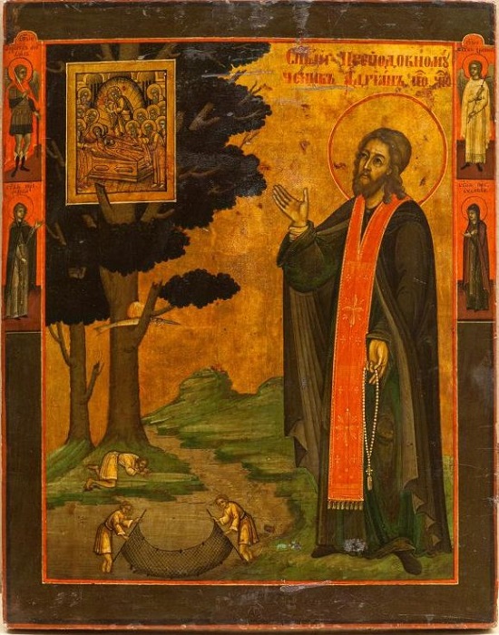 Икона "Преподобномученик Адриан Пошехонский". Пошехонье, начало XIX в., 31,4х24,9 см, дерево, левкас, темпера.
