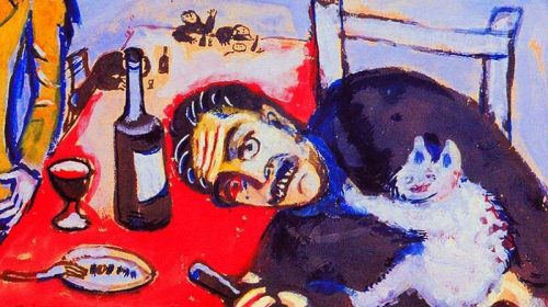 Марк Шагал man is at a table -"Пьяный" 1911
