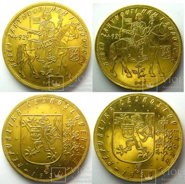 5 дукатов 1931 года. Вес - 17,45 г Au986, диаметр - 34 мм. Тираж - 1 528 штук. При первой республике Чехословакия (1918-39) золотые монеты чеканили на монетном дворе Кремницы.