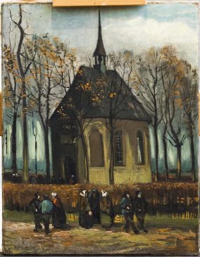 Картина Винсента Ван Гога "Выход из протестантской церкви в Нюэнене" (Het uitgaan van de Hervormde Kerk te Nuenen), 1882, 34,5 х 51 см