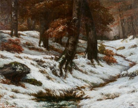 Снежный пейзаж с деревьями и скалами Paysage de neige avec arbres et rochers Гюстава Курбе