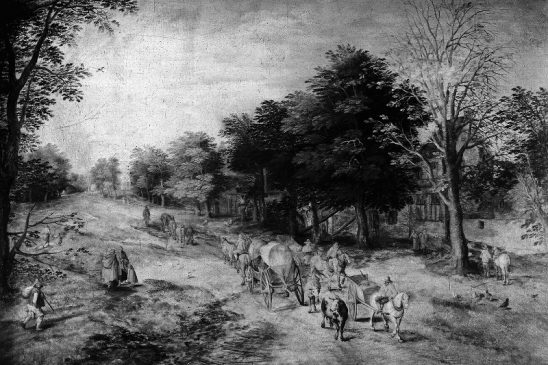 Ян Брейгель Старший (1568-1625) «Деревенская улица с повозками и коровами». Датируется 1590-ми гг. и началом 17-го века