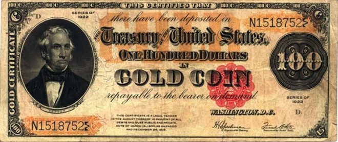 Американский золотой сертификат на $100 1922 года