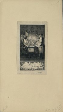 Ходовецкий Даниэль. 1726-1801 Мужчина за столом играет при свечах в шахматы XVIII в.